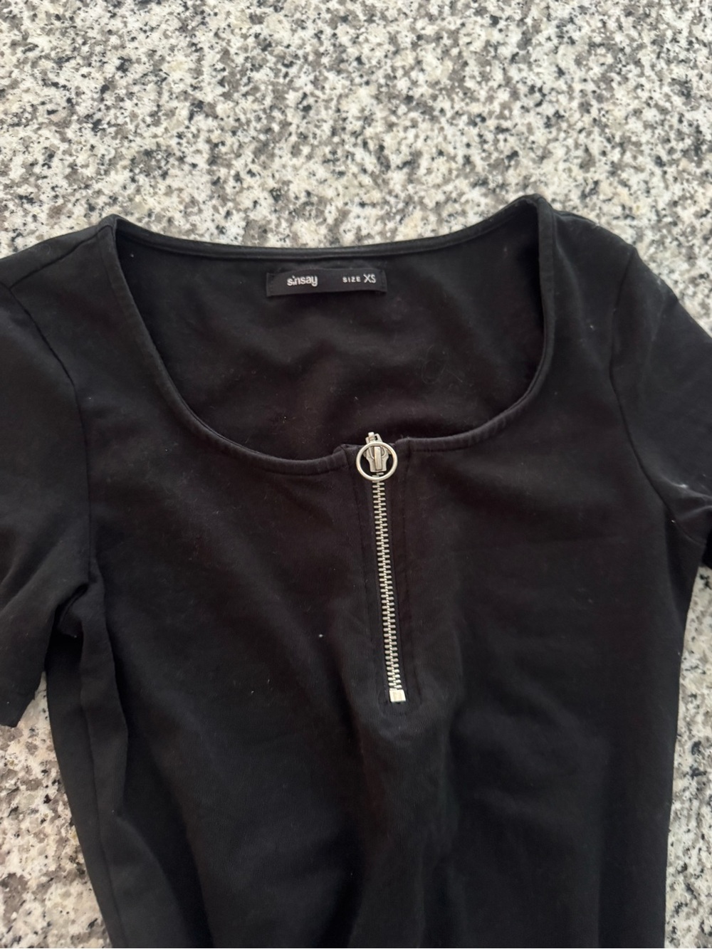 Scoop Neck Black Mini Dress with Front Zip - Picture 2 of 2